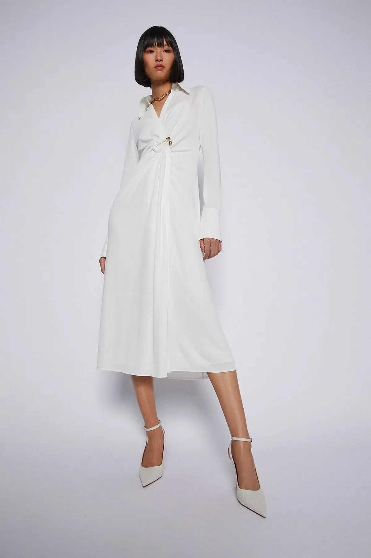 Scanlan Theodore Drape Gold Trim Dress White Size 10 - Image 1
