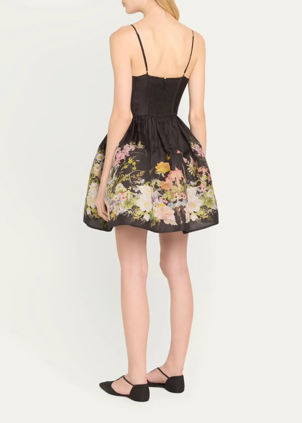 Zimmermann Natura Ruched Mini Dress in Black Wild Flowers Size 0 / AU 8 - Image 3