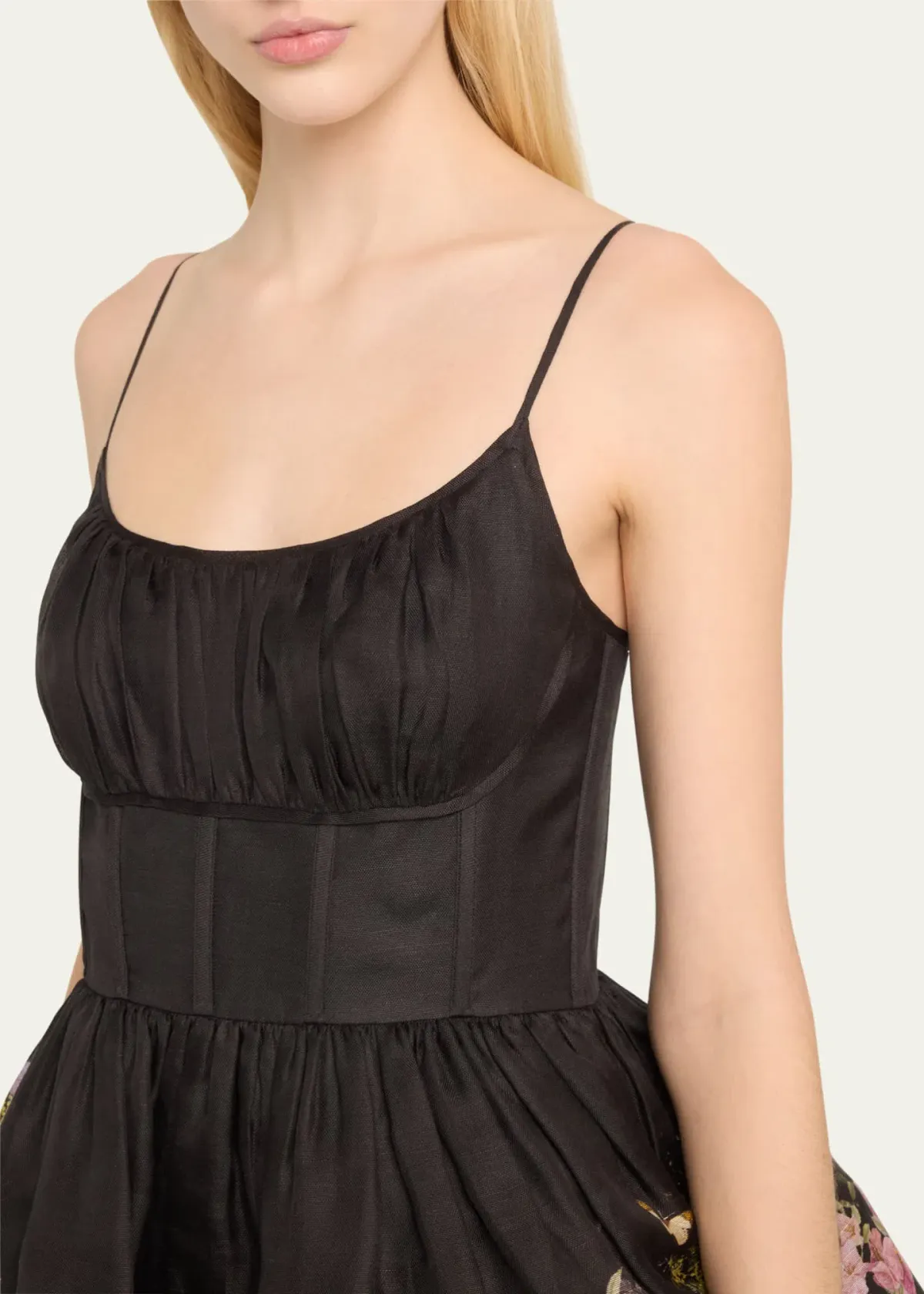 Zimmermann Natura Ruched Mini Dress in Black Wild Flowers Size 0 / AU 8 - Image 2