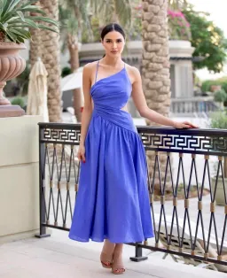 Zimmermann Tropicana Asymmetric Midi Dress Electric Blue Size 0 / AU 8 for rent on The Volte - image 1
