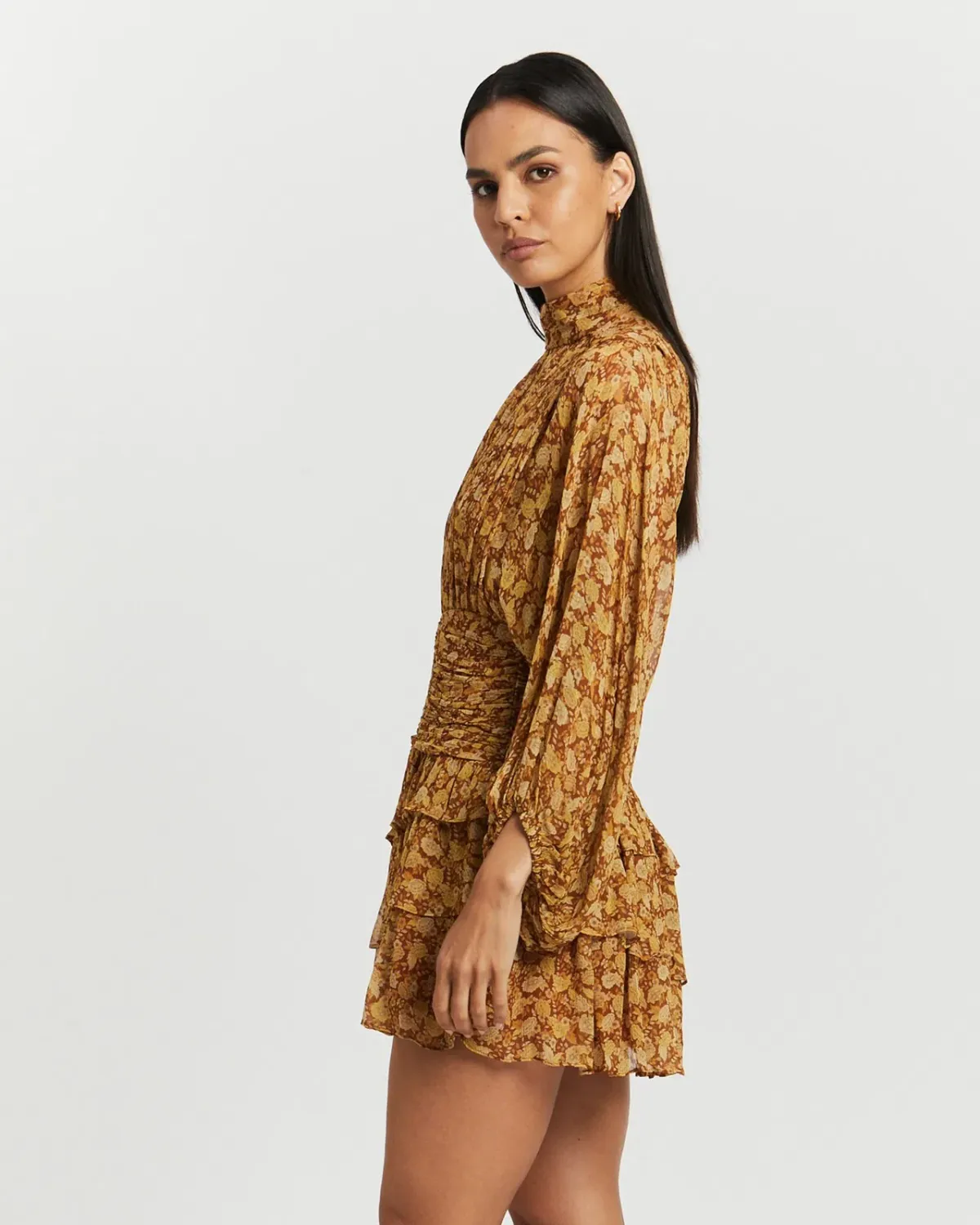 Shona Joy Sunset Long Sleeve Ruched Mini Dress Floral Size 8 - Image 3