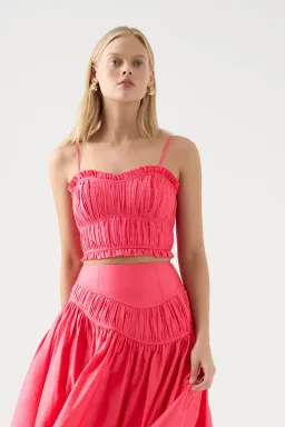 Aje Pepper Ruched Crop Bodice Size 14 & Calder Mini Skirt Size 12 Set Rouge Pink for rent on The Volte - image 1