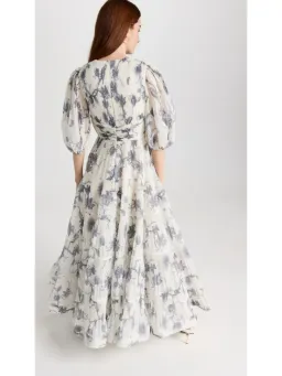 Zimmermann Pleated Midi Dress White Navy Floral Size 4/ Size AU 14 for rent on The Volte - image 2