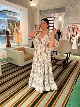 Zimmermann Pleated Midi Dress White Navy Floral Size 4/ Size AU 14 for rent on The Volte - image 4