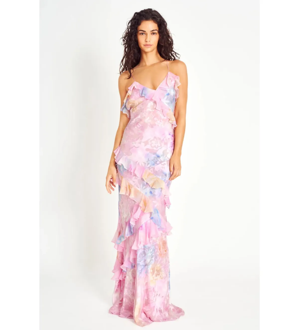 LoveShackFancy Rialto Floral Chiffon Maxi Dress Candy Sparkle Size XS-Petite/AU 6 - Image 1