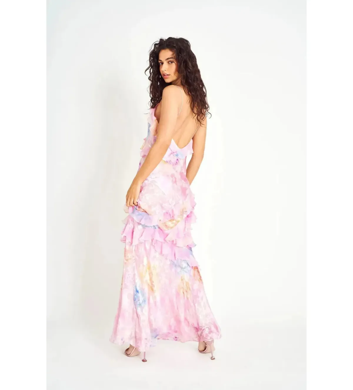 LoveShackFancy Rialto Floral Chiffon Maxi Dress Candy Sparkle Size XS/AU 6 - Image 3