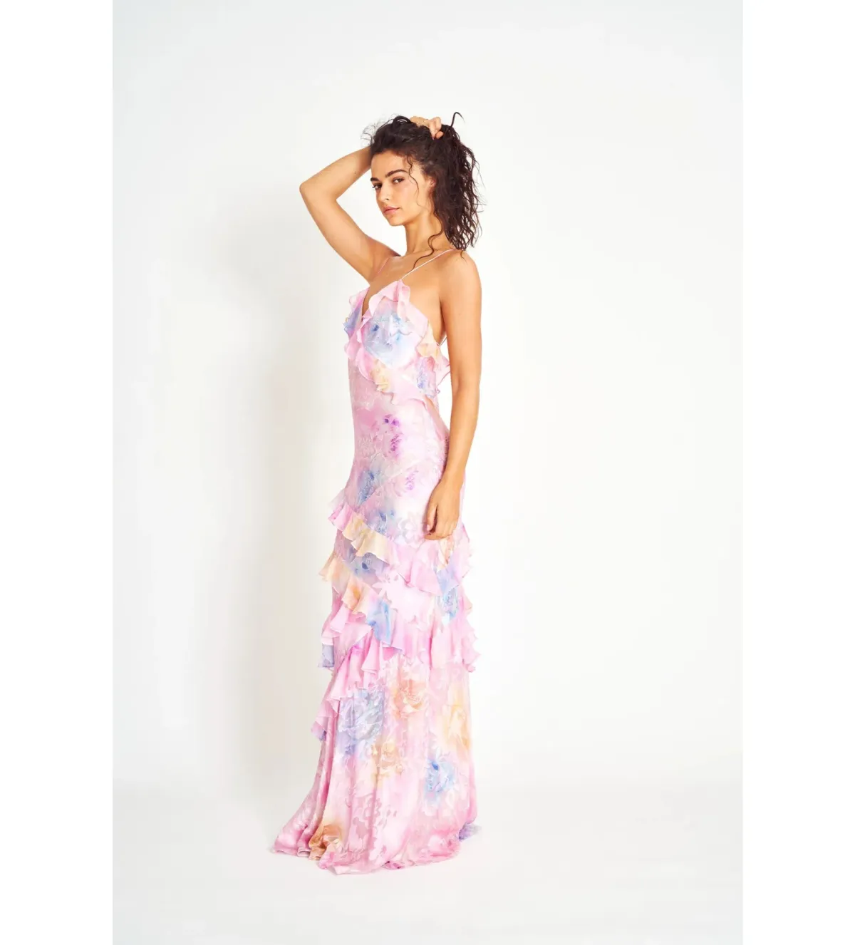 LoveShackFancy Rialto Floral Chiffon Maxi Dress Candy Sparkle Size S/AU 8 - Image 2