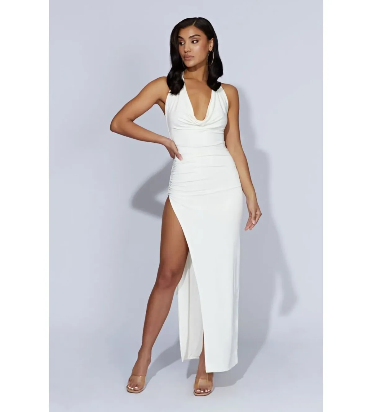 MESHKI Renata Cowl Neck Maxi Dress Bone in Size S / AU 8 - Image 1