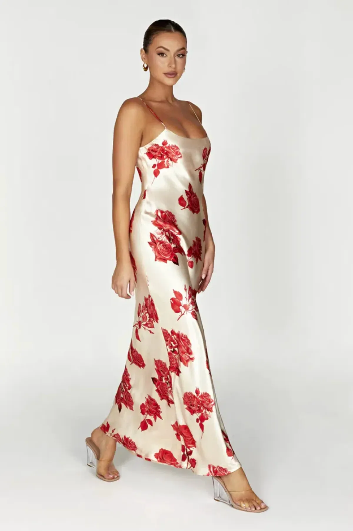 Meshki Rosalie Maxi Dress White & Red Rose Print Size S / AU 8 - Image 4