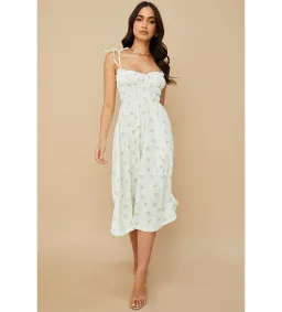 House of CB Christabel Midi Dress Ivory with Yellow & Green Floral Size M / AU 10 for rent on The Volte - image 1