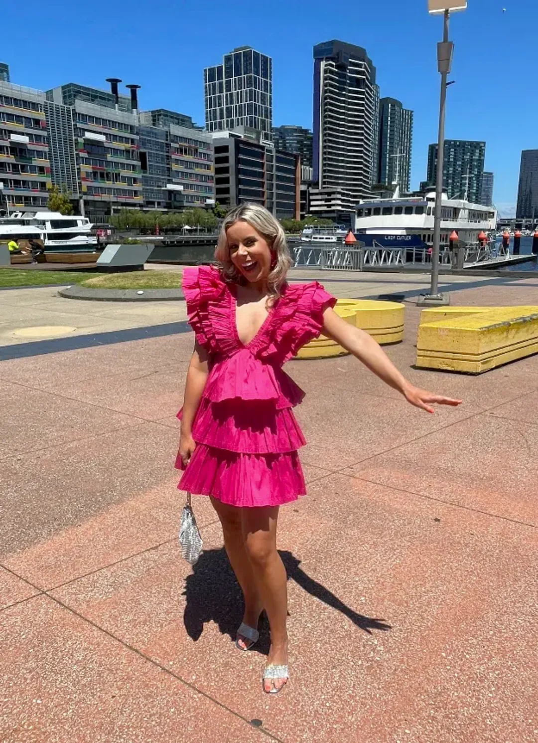 Aje Rhythmic Frilled Mini Dress Fuchsia Size 4 for rent on The Volte - main image
