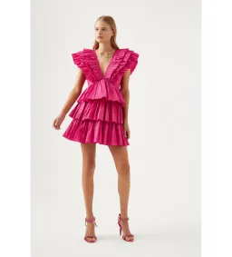 Aje Rhythmic Frilled Mini Dress Fuchsia Size 4 for rent on The Volte - image 1