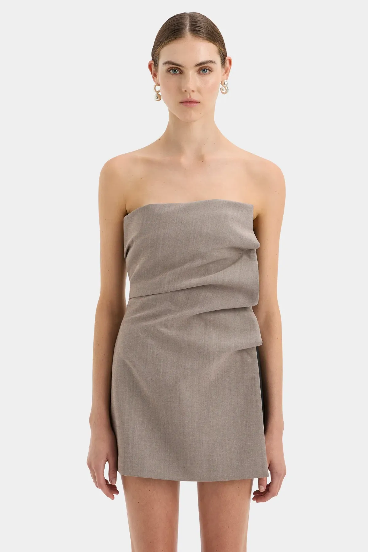 Sir the Label Leonardo Pleated Mini Dress Taupe Size 2 /Au 10 - Image 2
