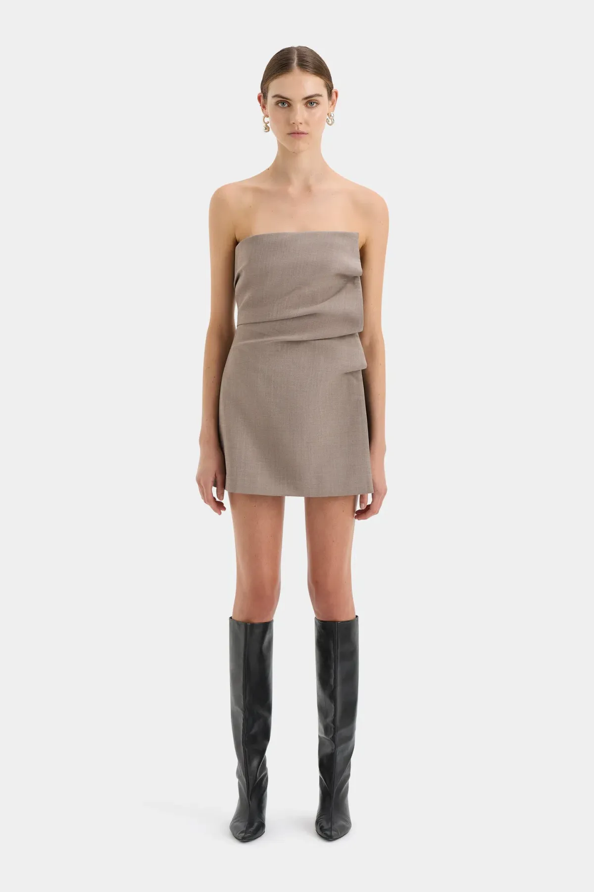 Sir the Label Leonardo Pleated Mini Dress Taupe Size 2 /Au 10 - Image 1