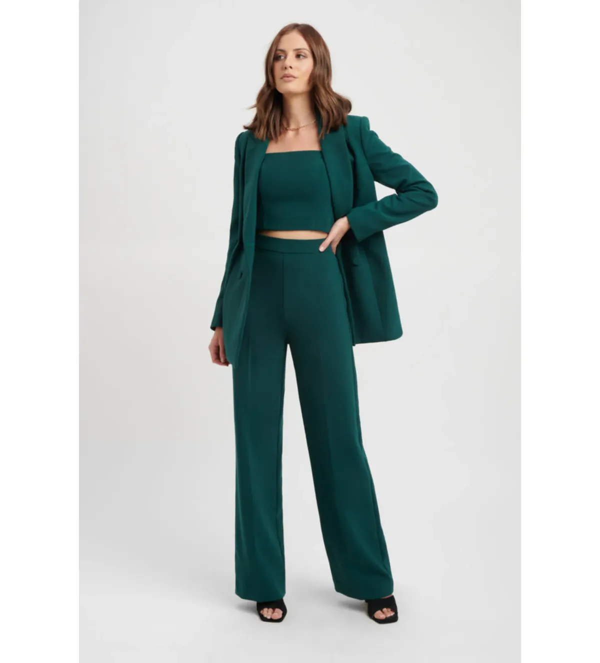 Kookai Delta Blazer Size 10 Paired With Delta Pants Size 8 And Delta Strapless Top Size 10 Set Deep Green - Image 1