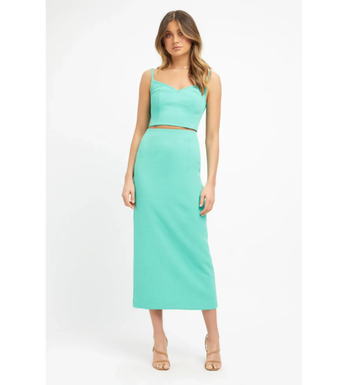 Kookai Oyster Panel Top Size 38/Au 10 and Oyster Column Skirt Size 36/Au 8 Set Aqua Green - Image 1