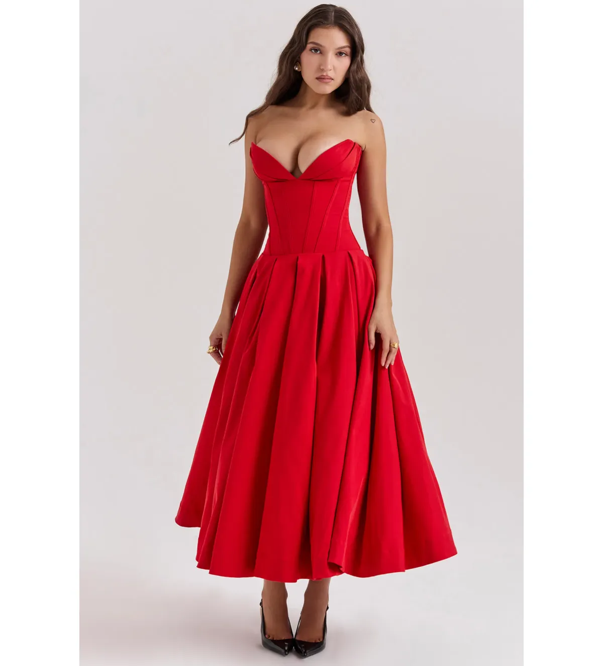 House Of CB Lady Strapless Midi Tulle Dress Scarlet Size S/Au 8 - Image 1