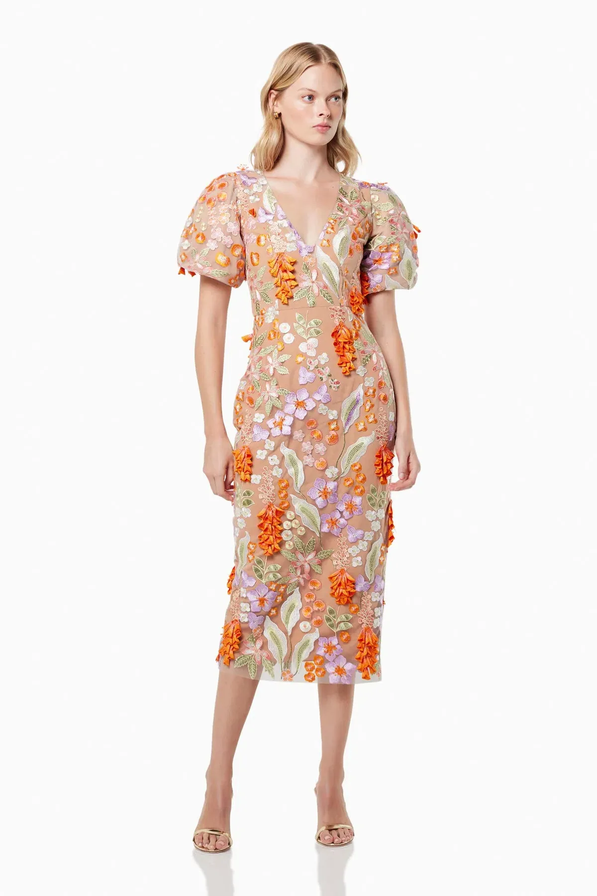 Elliatt Remix 3D Floral Midi Dress Multi Size M / AU 10 - Image 1