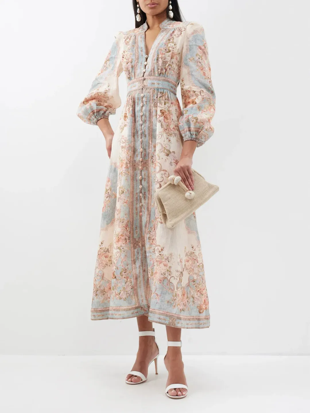 Zimmermann August Plunge Midi Dress Sky Blue Floral Size 4 / AU 16 for rent on The Volte - main image