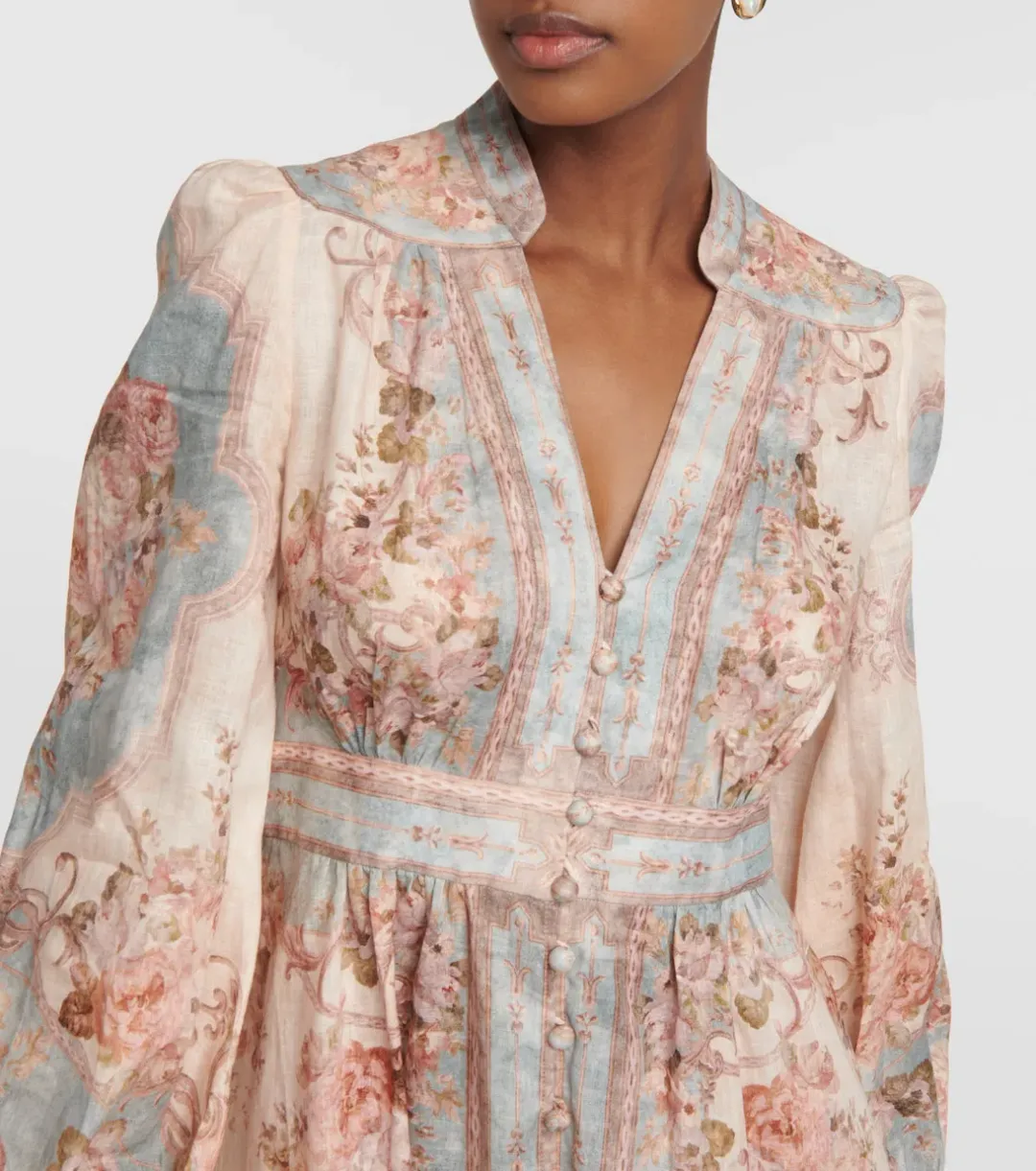Zimmermann August Plunge Midi Dress Sky Blue Floral Size 4 / AU 16 for rent on The Volte - main image
