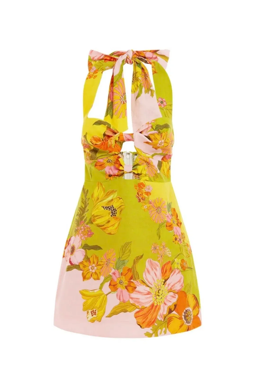 Alemais Silas Halter Mini Dress In Multi Floral Size 14 for rent on The Volte - main image