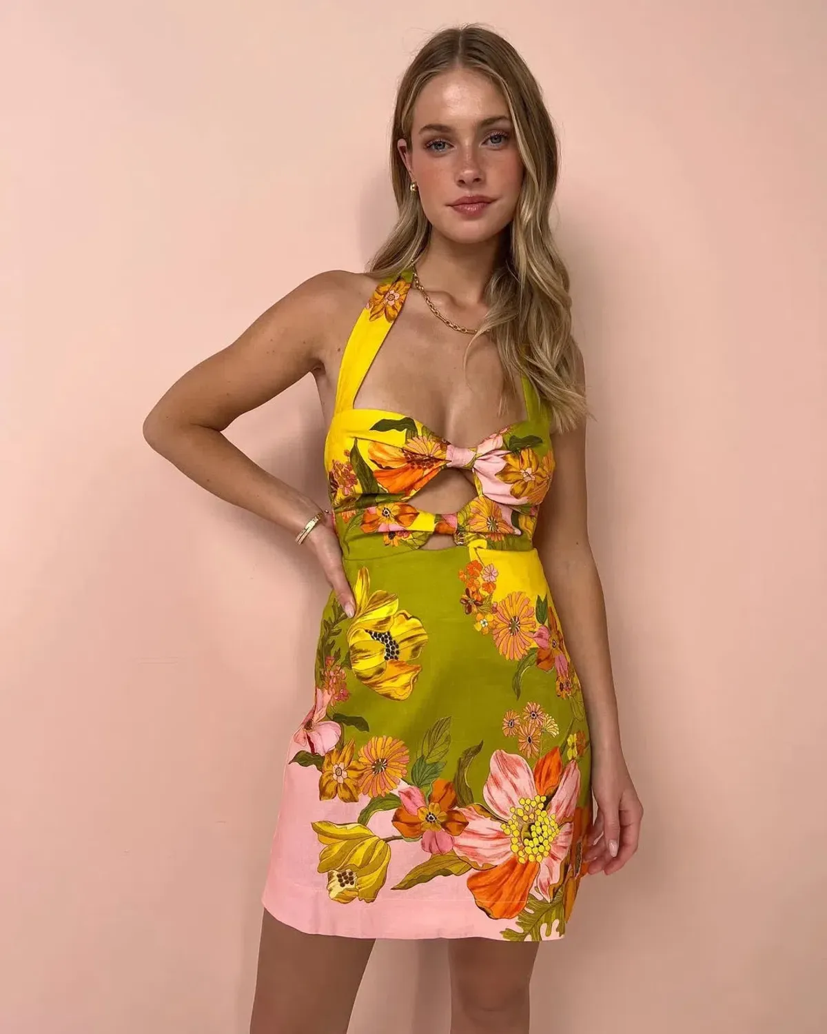 Alemais Silas Halter Mini Dress In Multi Floral Size 14 - Image 1