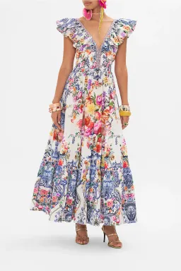 Camilla Dutch is life Tiered Dress With Neck Frill Multi Floral Size XL/ AU 16 for rent on The Volte - image 1