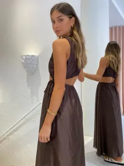 Sir the Label Anje Asymmetrical Cut Out Dress in Chocolate Size 1 / AU 8 for rent on The Volte - image 4