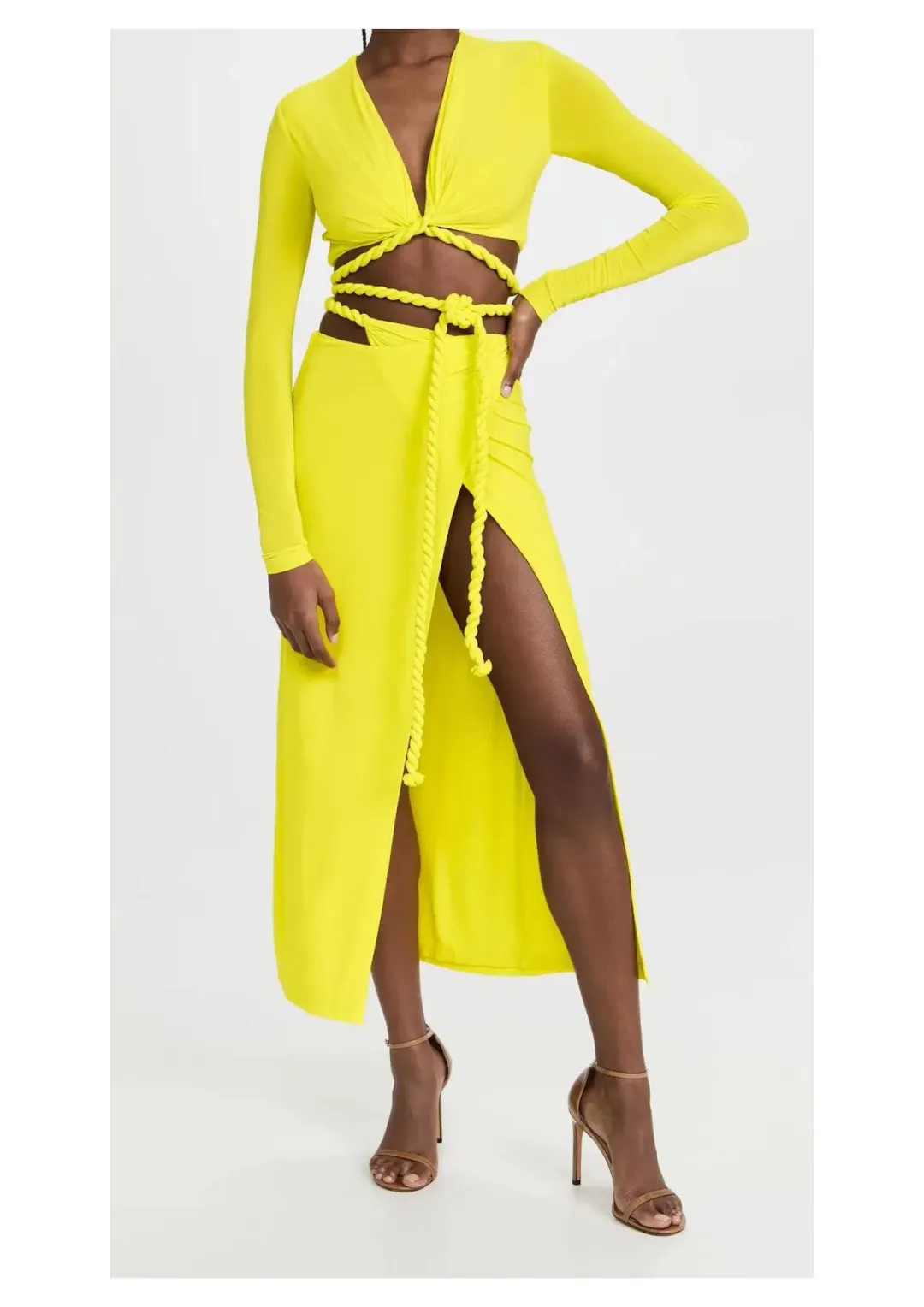 Dion Lee Rope Wrap Top and Skirt Set Acid Yellow Size 6 for rent on The Volte - main image