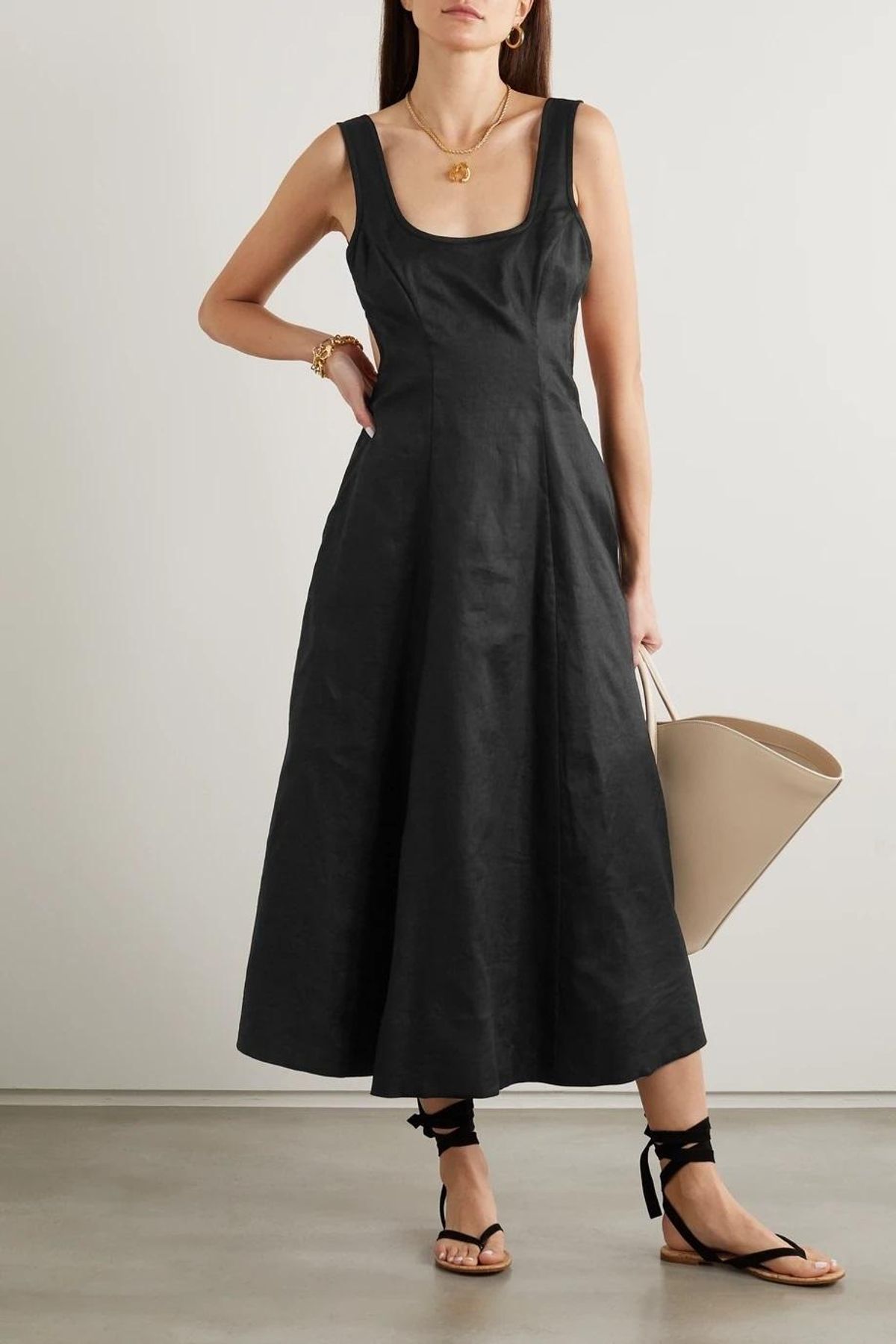 Zimmermann Lulu Cut Out Linen Midi Dress Noir Black Size 6 - Image 1