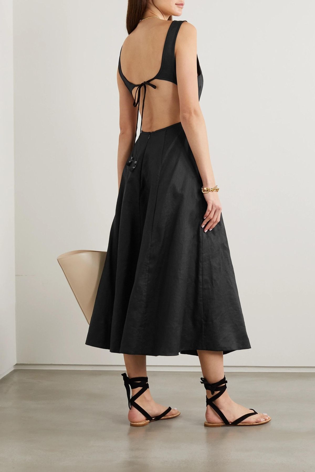 Zimmermann Lulu Cut Out Linen Midi Dress Noir Black Size 6 - Image 2