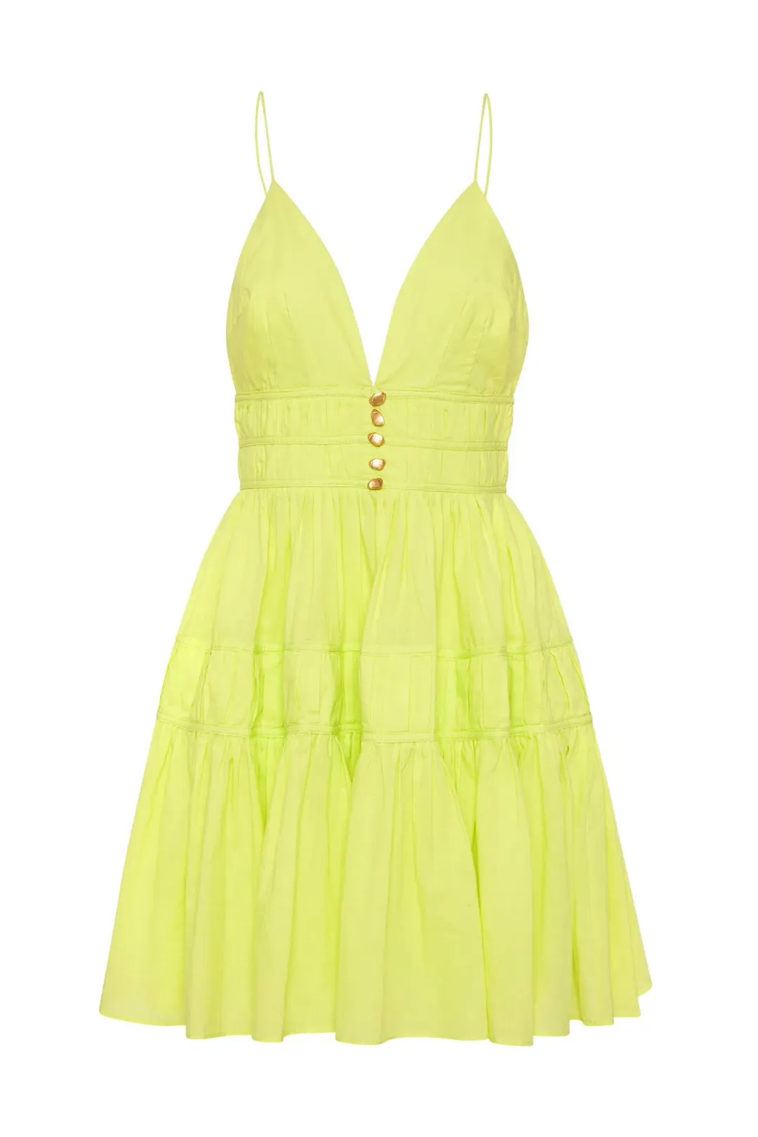Aje Grace Tiered Mini Dress Light Lemon Size 10 for rent on The Volte - main image