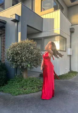 Ruth Tarvydas Vintage Halter Open Back Dress Red Size 6 for rent on The Volte - image 1