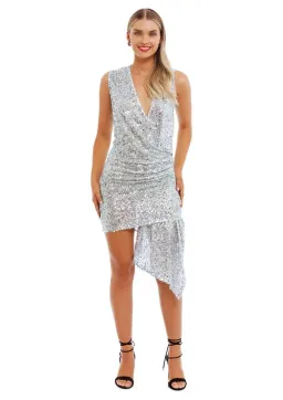 Winona Chroma Sash Mini Dress Silver Size 8 for rent on The Volte - image 1