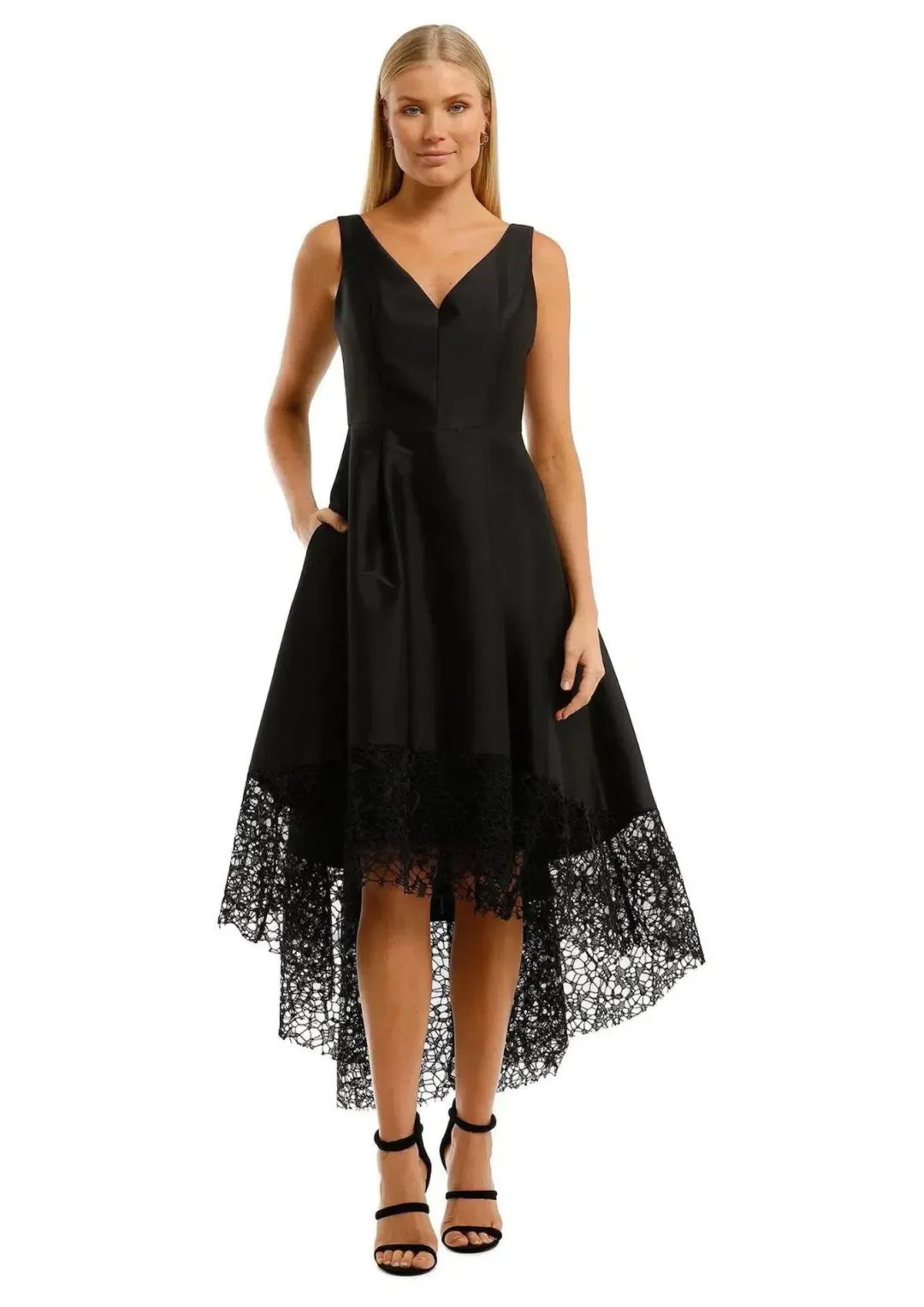 Anthea Crawford Satin Hi Lo Midi Dress in Black Size 10 for rent on The Volte - main image