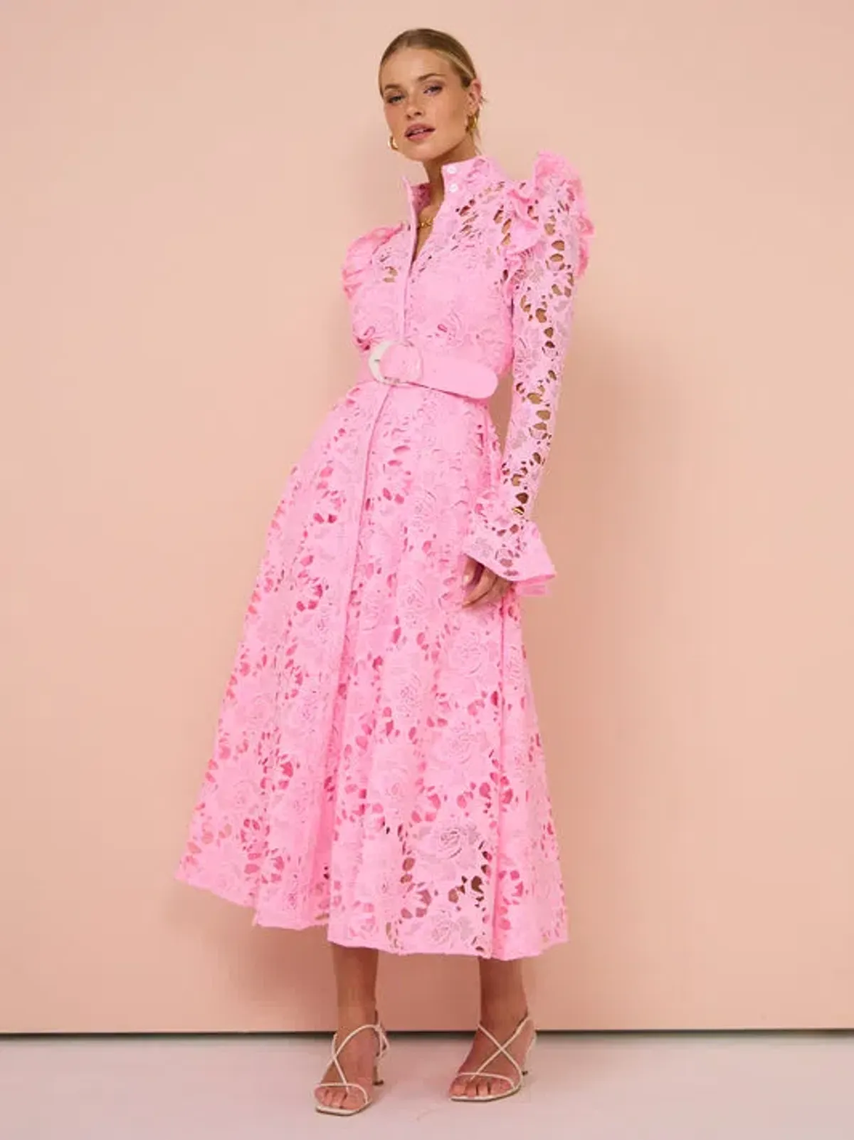 Leo Lin Aliyah Lace Butterfly Sleeve Midi Dress Candy Pink Size AU 8 - Image 2