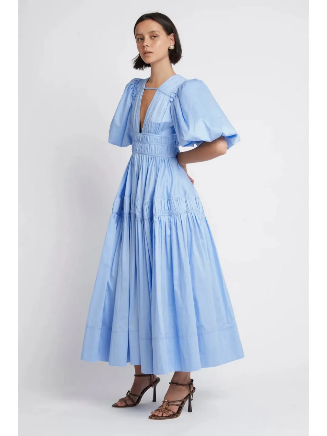 Aje Fallingwater Gathered Midi Dress Blue Size AU 4 for rent on The Volte - main image