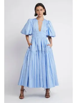 Aje Fallingwater Gathered Midi Dress Blue Size AU 4 for rent on The Volte - image 1