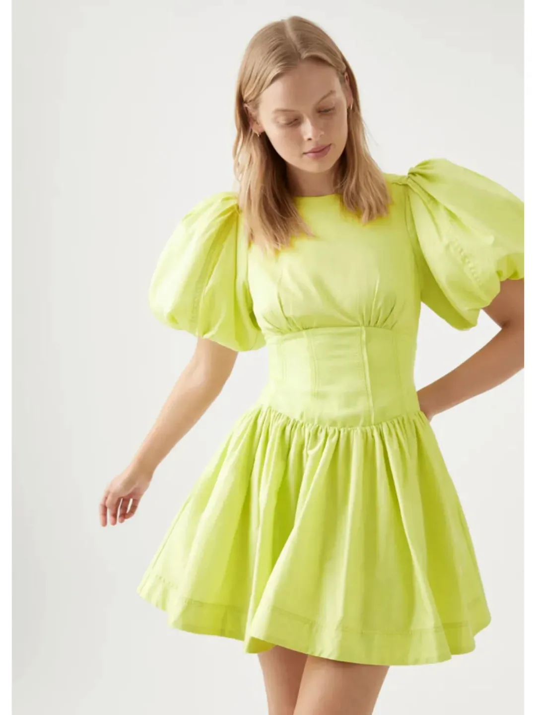 Aje Gianna Puff Sleeve Mini Dress in Lemon Size AU 6 for rent on The Volte - main image
