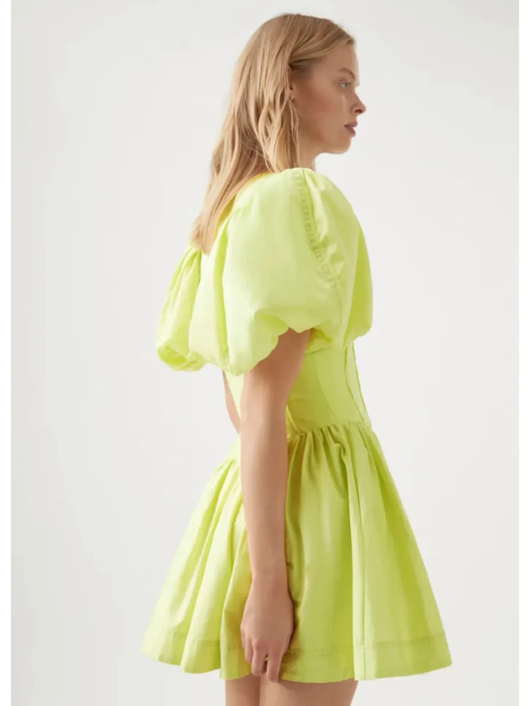 Aje Gianna Puff Sleeve Mini Dress in Lemon Size AU 6 for rent on The Volte - main image