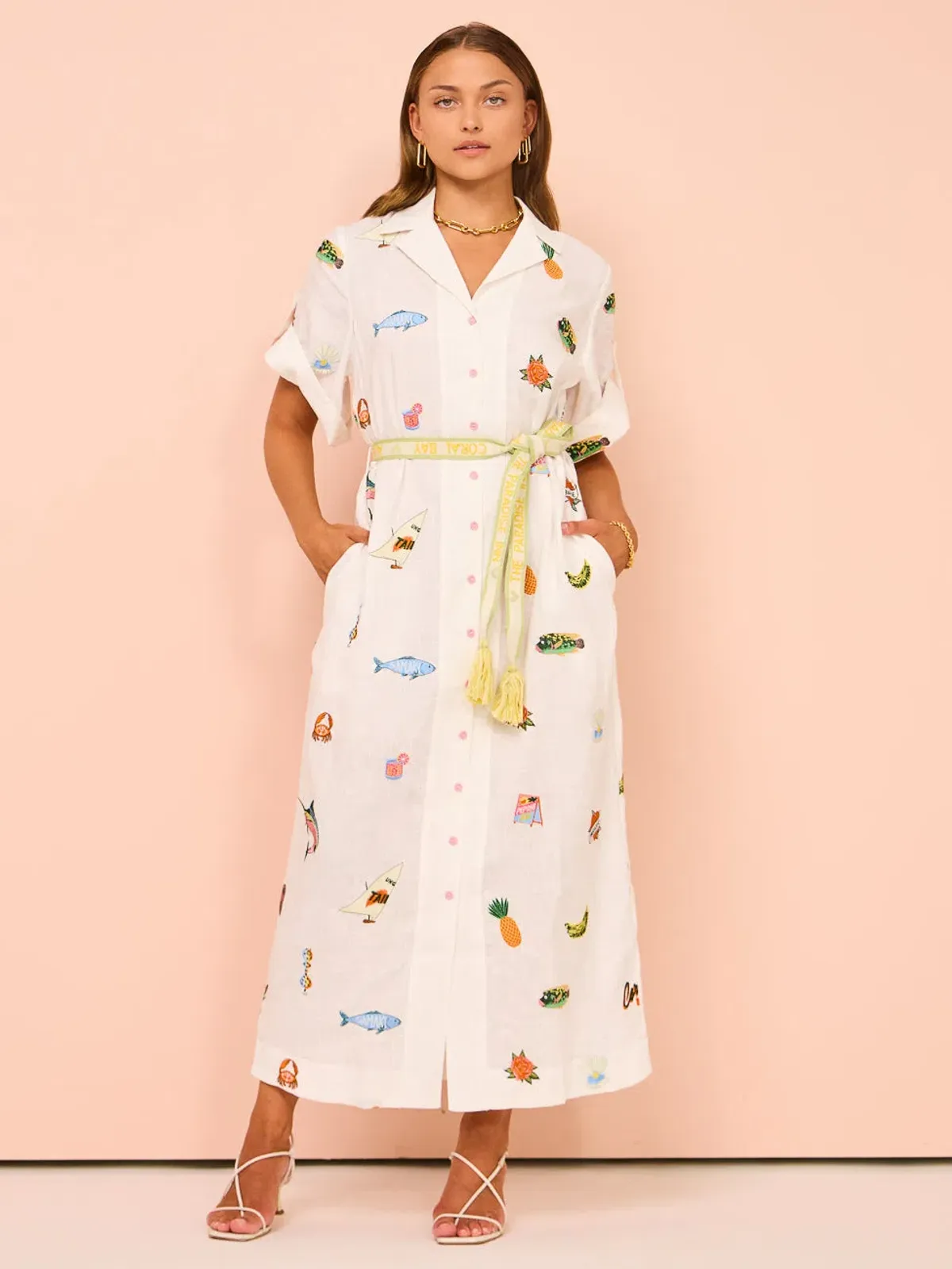 Alemais Blue Marlin Embroidered Dress In Cream Size 12 - Image 1
