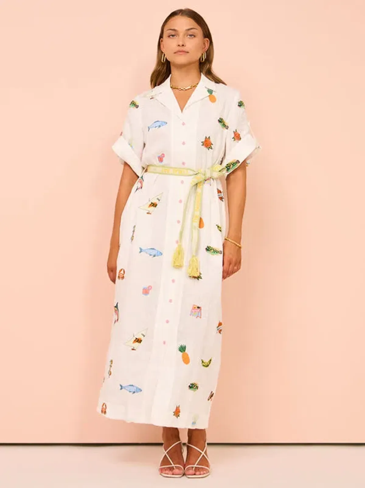 Alemais Blue Marlin Embroidered Dress In Cream Size 12 - Image 2