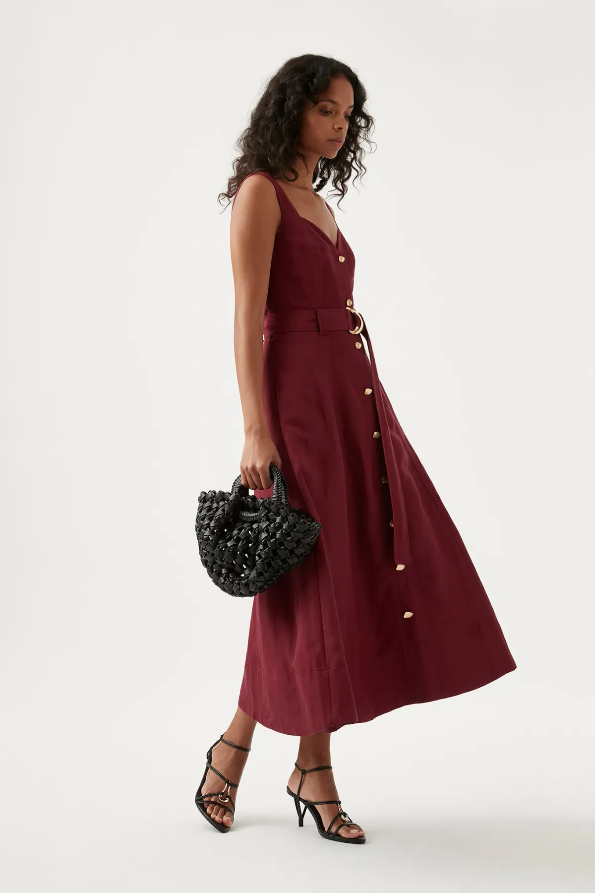 Aje Clay Belted Midi Dress Burgundy Size M /AU 10 - Image 2