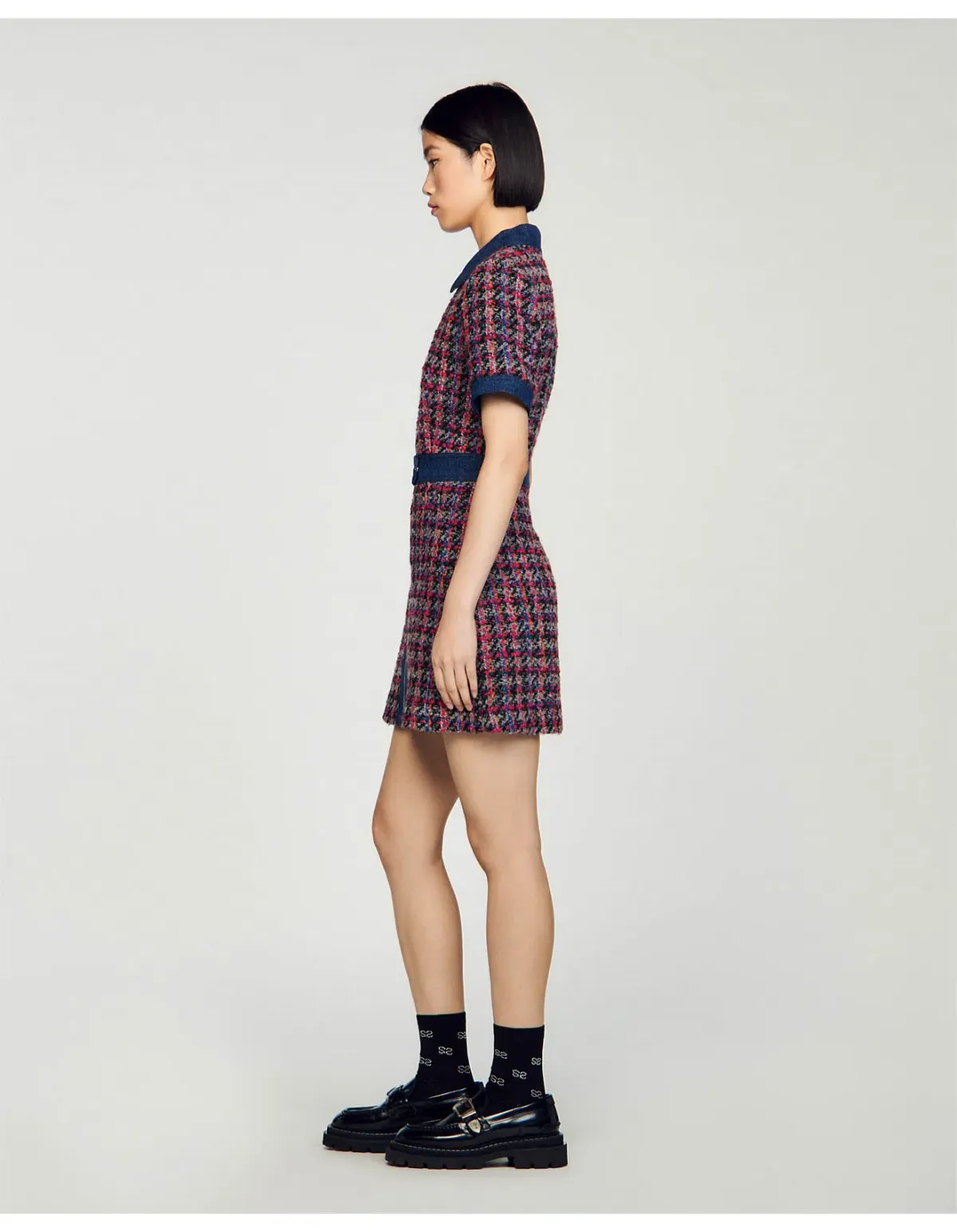 Sandro Denim Tweed Mini Dress Multi Size 12 AU - Image 4