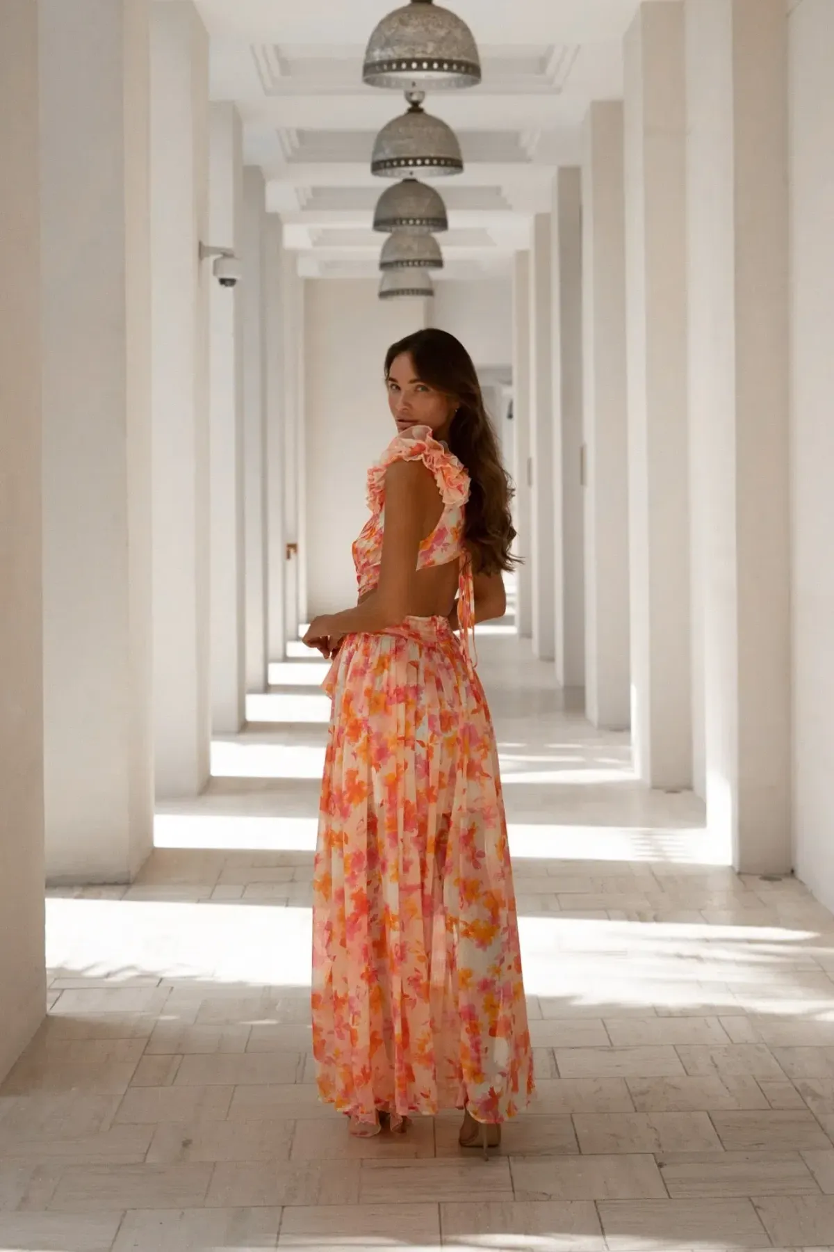Anne Louise Boutique Cassini Orange Fuchsia Floral Maxi Dress Size AU 8 - Image 5