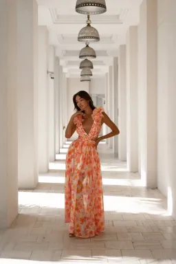 Anne Louise Boutique Cassini Orange Fuchsia Floral Maxi Dress Size AU 8 for rent on The Volte - image 1