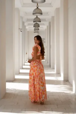 Anne Louise Boutique Cassini Orange Fuchsia Floral Maxi Dress Size AU 8 for rent on The Volte - image 4