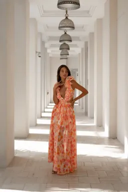 Anne Louise Boutique Cassini Orange Fuchsia Floral Maxi Dress Size AU 8 for rent on The Volte - image 6