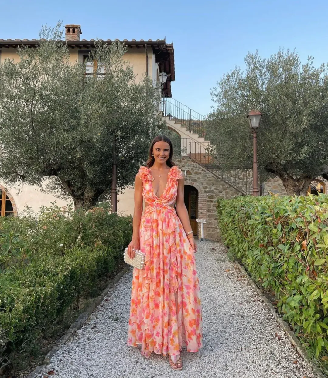 Anne Louise Boutique Cassini Orange Fuchsia Floral Maxi Dress Size AU 8 for rent on The Volte - main image