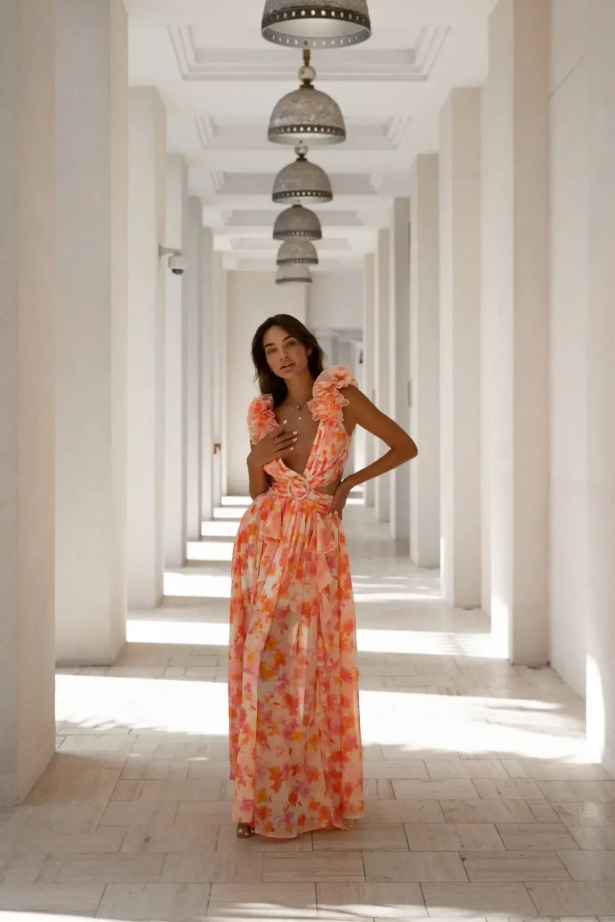 Anne Louise Boutique Cassini Orange Fuchsia Floral Maxi Dress Size AU 8 - Image 9